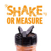 A spice jar with the words Shake or Measure above it.