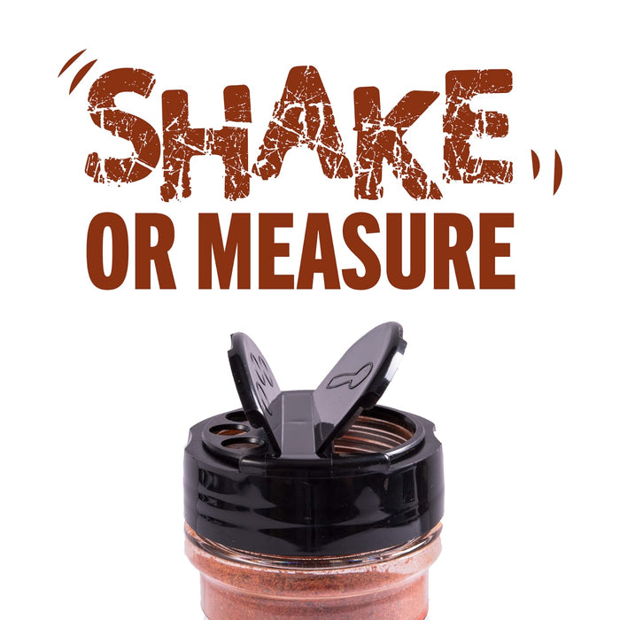 A spice jar with the words Shake or Measure above it.