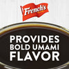 A bowl of French\s Worcestershire sauce with the text Provides Bold Umami Flavor on top.