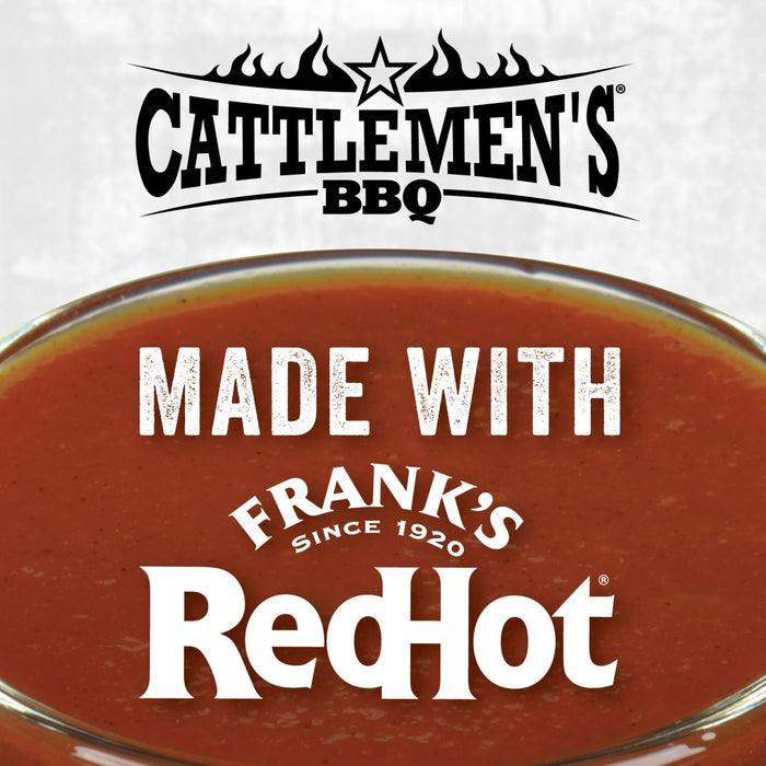 A bowl of red sauce with the words Made with Frank\s RedHot on it.