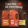 Three large bottles of Franks RedHot sauce in original buffalo original cayenne pepper and honey garlic flavors.