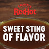 Frank\s RedHot logo with the tagline Sweet Sting of Flavor above a bowl of sauce.