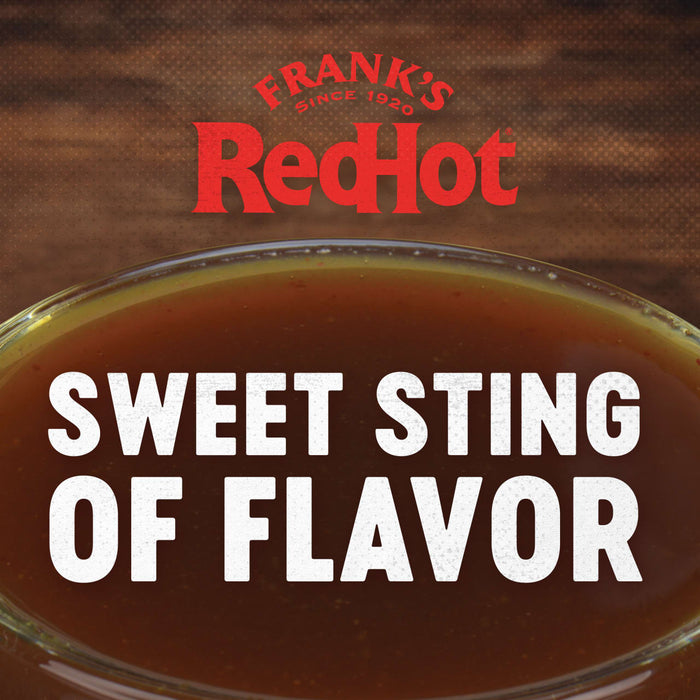 Frank\s RedHot logo with the tagline Sweet Sting of Flavor above a bowl of sauce.