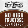 A logo for Cattlemens BBQ with the text No High Fructose Corn Syrup over a bowl of barbecue sauce.