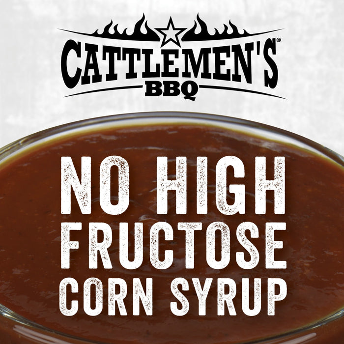 A logo for Cattlemens BBQ with the text No High Fructose Corn Syrup over a bowl of barbecue sauce.