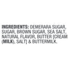 The image shows the ingredient list for a food product, including demerara sugar, sugar, brown sugar, sea salt, natural flavor, butter, and buttermilk.