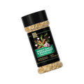 Smoky Garlic & Rosemary Finishing Salt, featuring a black label with green and white text and illustrations of garlic, rosemary, and spices, set against a plain white background.