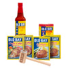 Old Bay seasoning products, including hot sauce, spices, and crab cake mix.