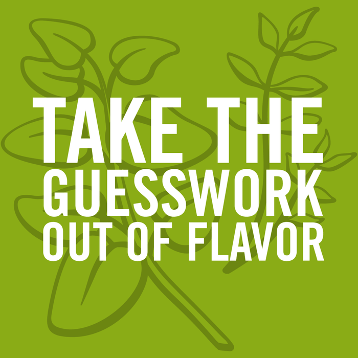 An illustration of a sprig of herbs with the text Take the guesswork out of flavor.
