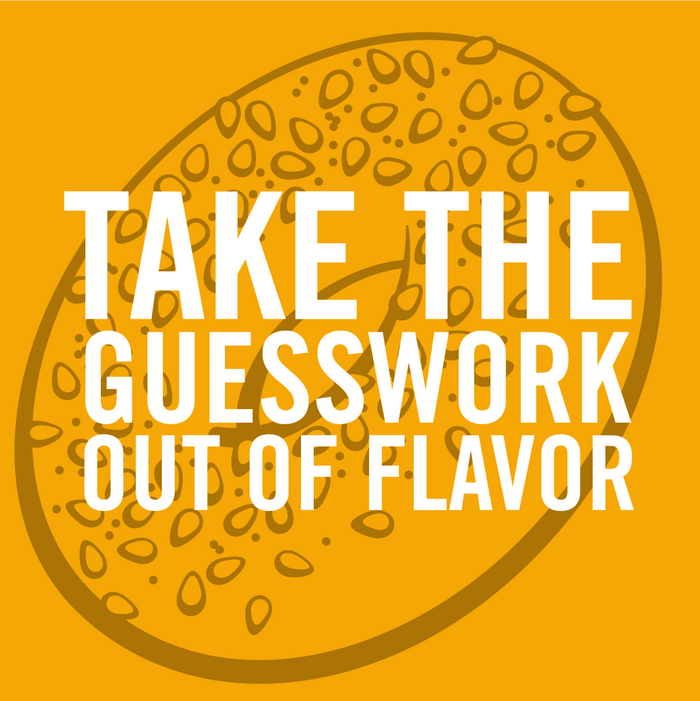 An illustration of a bagel with the text Take the guesswork out of flavor.