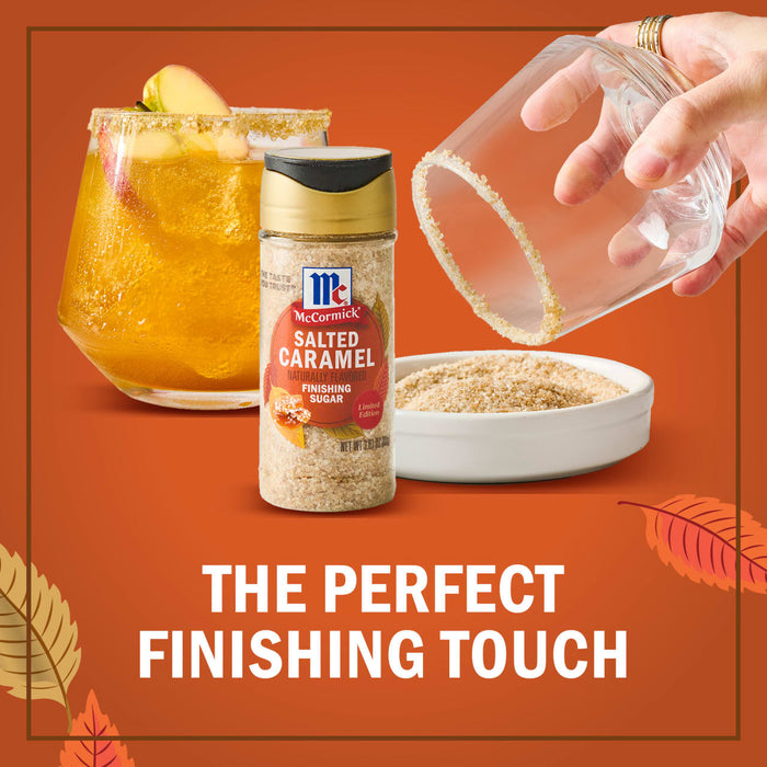 McCormick Salted Caramel Dessert Topper is shown as the perfect finishing touch for a festive drink.