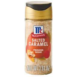 A container of McCormick Salted Caramel Finishing Sugar.