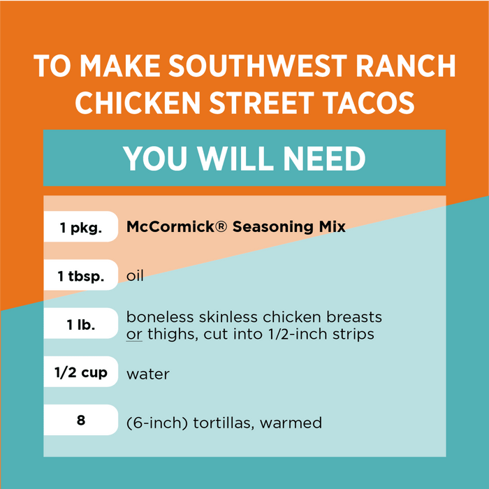 McCormick® Street Taco Southwest Ranch Chicken Seasoning Mix, 0.87 oz (6-Pack)