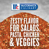 McCormick Culinary Zesty Flavor for Salads Pasta Chicken &amp; Veggies is a logo with a pile of spices.