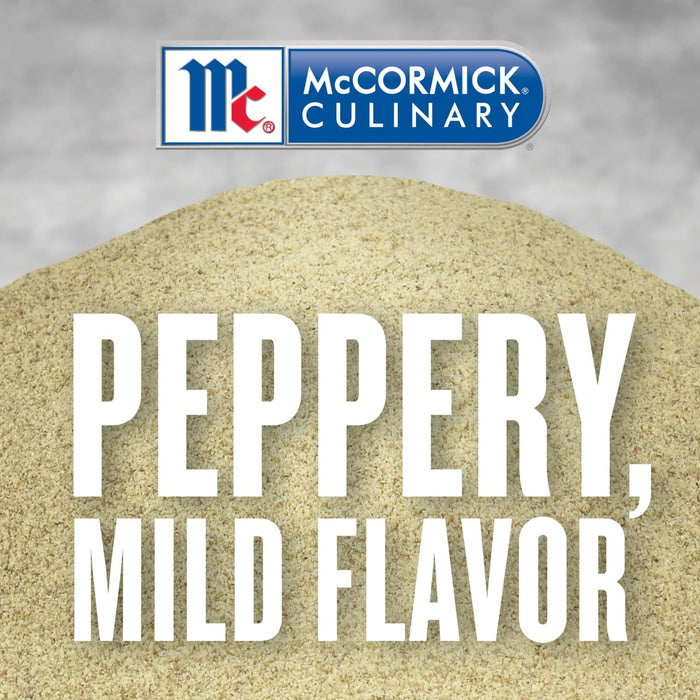 McCormick Culinary Peppery Mild Flavor is a white powder with a slight texture.