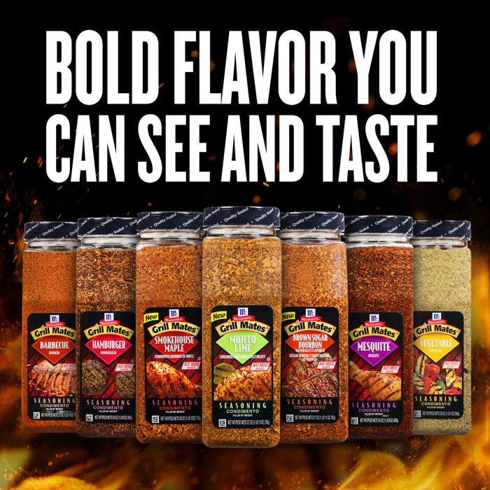 A display of McCormick Grill Mates seasoning blends in various flavors.