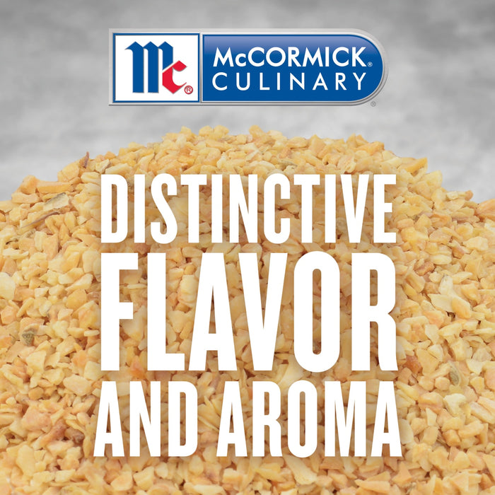 McCormick Culinary Garlic Granules with the text Distinctive Flavor and Aroma