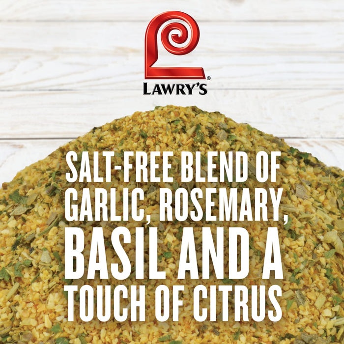 Lawrys Salt-Free Blend of Garlic Rosemary Basil and a Touch of Citrus seasoning.