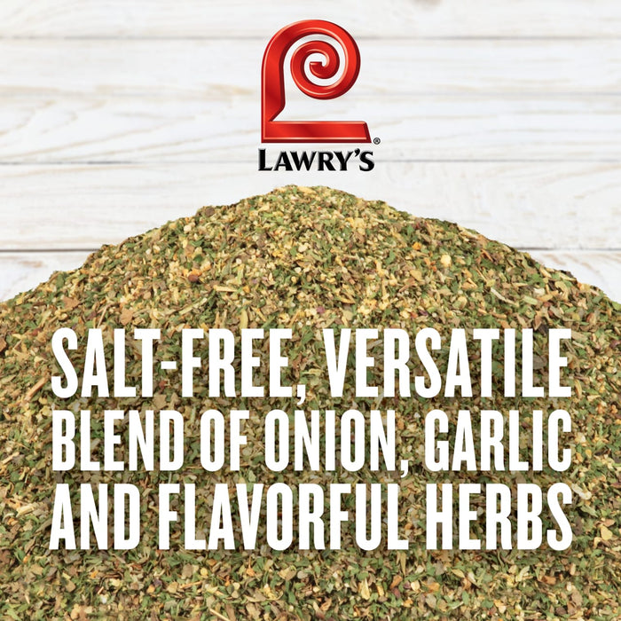 Lawrys Salt-Free Versatile Blend of Onion Garlic and Flavorful Herbs.
