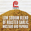 Lawrys Low Sodium Blend of Roasted Garlic Mustard and Paprika seasoning.
