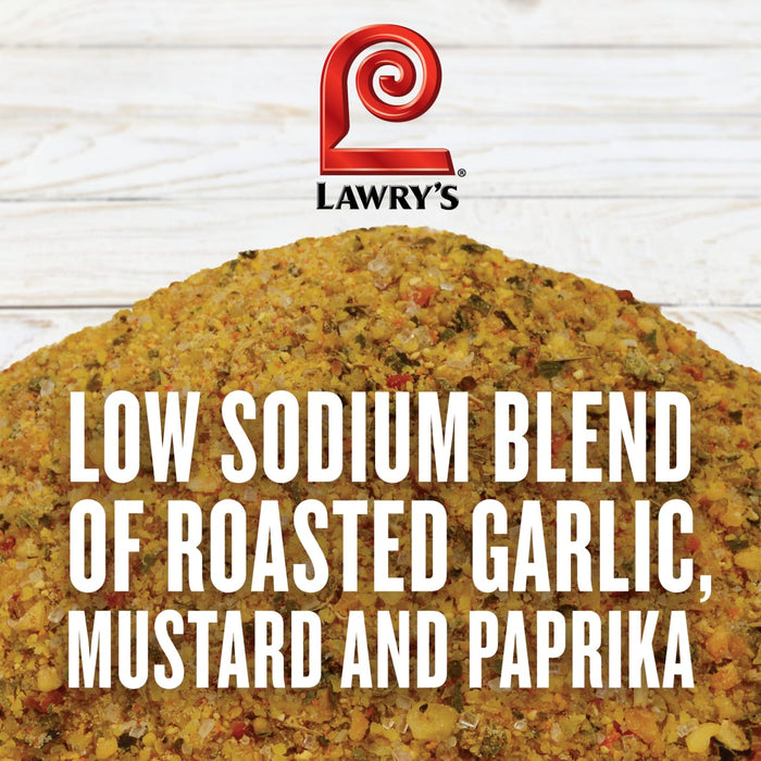 Lawrys Low Sodium Blend of Roasted Garlic Mustard and Paprika seasoning.