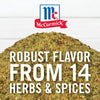 McCormick spices with the text Robust Flavor From 14 Herbs &amp; Spices on top.