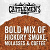 A logo for Cattlemen\s BBQ with a tagline that reads Bold mix of hickory smoke molasses &amp; coffee.
