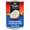 A can of Thai Kitchen evaporated coconut milk is displayed highlighting the brand and product.