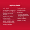 The image shows a list of ingredients including basil leaves, chili powder, crushed red pepper, garlic powder, garlic salt, ground cinnamon, ground cumin, onion powder, oregano, paprika, smoked paprika, and parsley flakes.