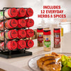 A McCormick spice rack with 12 everyday herbs and spices is displayed on a kitchen counter.