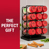 A KitchenArt spice rack with filled spice jars is displayed as the perfect gift.
