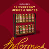 A McCormick spice rack with 12 everyday herbs and spices is displayed.