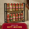 A two-tiered spice rack filled with a variety of spices, presented as a great gift-giving idea.