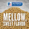 McCormick Culinary yellow mustard seeds with the text MELLOW SWEET FLAVOR.