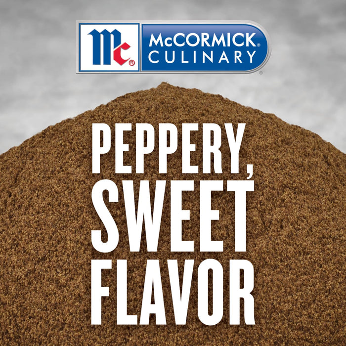 McCormick Culinary logo with a pile of ground pepper and the text Peppery Sweet Flavor.