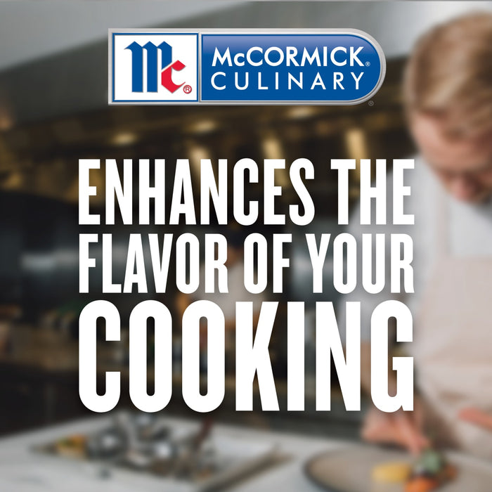 The McCormick Culinary logo with the tagline Enhances the flavor of your cooking in front of a blurred image of a chef preparing food.