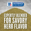 McCormick Culinary logo with a pile of dried herbs and the text Expertly Blended for Savory Herb Flavor.
