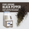 A container of McCormick Pure Ground Black Pepper with peppercorns spilling out.