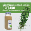 A jar of McCormick Culinary Mediterranean Style Ground Oregano with oregano sprigs in the background.