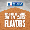 McCormick Culinary logo with text that reads Just-off-the-grill sweet yet smoky flavors over a pile of orange seasoning.