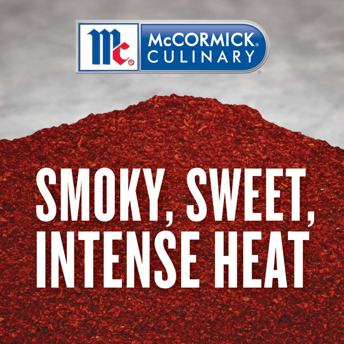 McCormick Culinary logo with a pile of red chili flakes and the text Smoky Sweet Intense Heat.