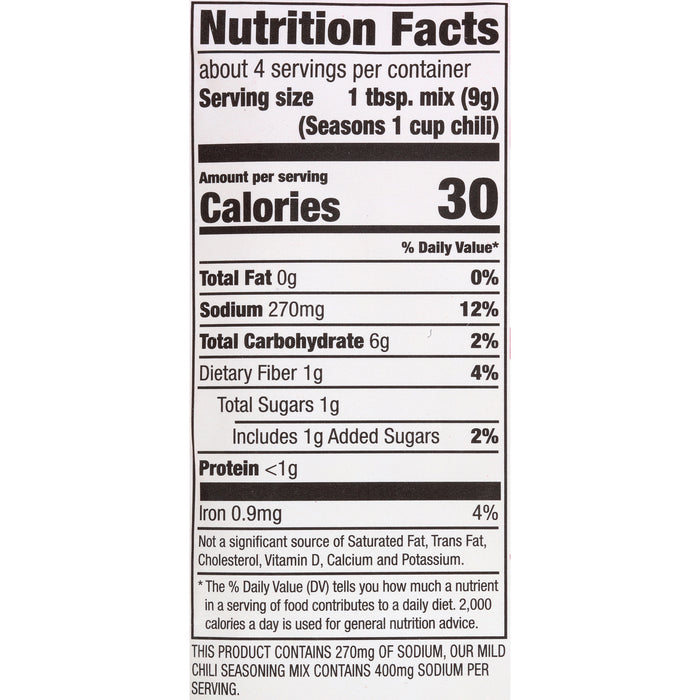 McCormick® 30% Less Sodium Chili Mild Seasoning Mix, 1.25 oz