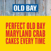A logo for Old Bay with the text Perfect Old Bay Maryland Crab Cakes Every Time.