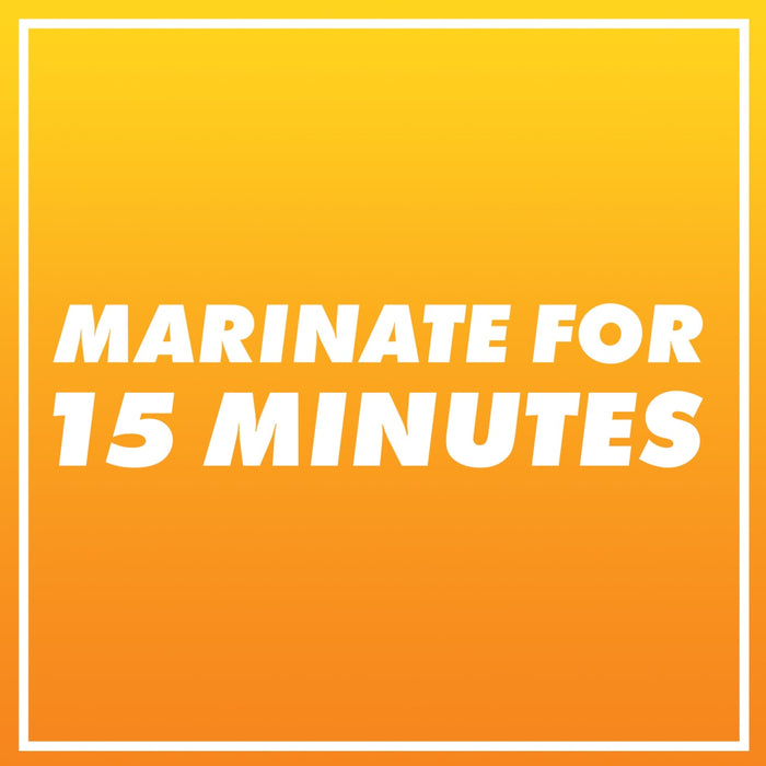 White text on a yellow background that says MARINATE FOR 15 MINUTES.