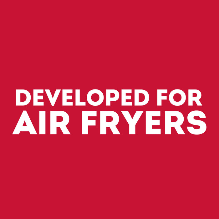 White text on a red background reads Developed for Air Fryers.
