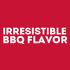 A white logo on a red background that says Irresistible BBQ Flavor