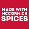 A white logo on a red background that says Made with McCormick Spices.
