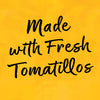 The text Made with Fresh Tomatillos is written in black on a yellow background.