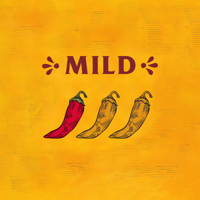An illustration of three chili peppers with the word mild above them.