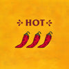 An illustration of three red chili peppers with the word HOT in red letters above them.